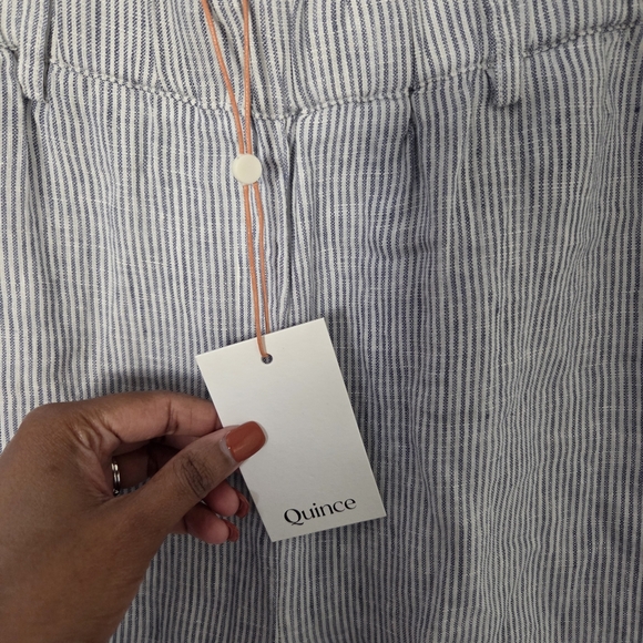 Quince Women's 100% Linen European Cropped Pinstripe Pants. Sz L Lagenlook - Picture 9 of 9